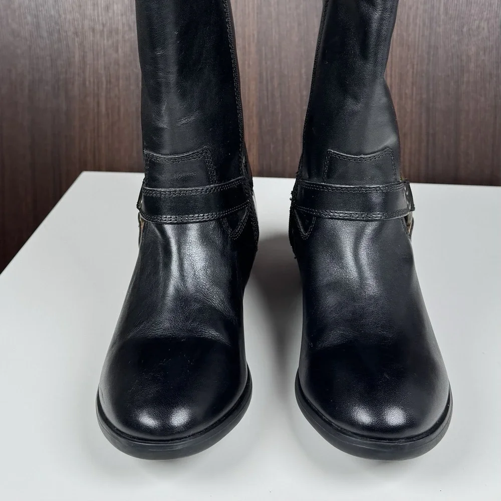 Frye Boots Girls Black Brown Leather Melissa 2 Tone Harness Zip Riding Youth 3.5